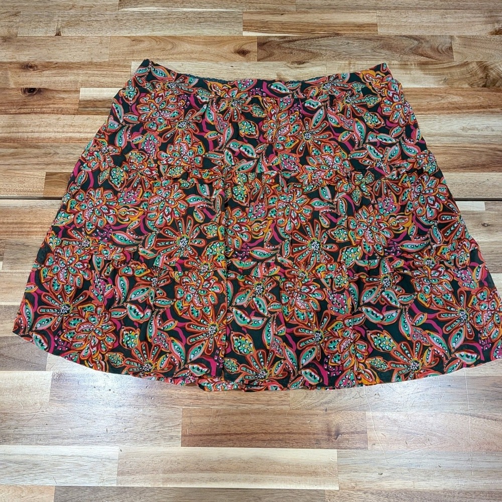 NWT J Crew Women Tiered Mini Skirt XL Floral Pull On Green Boho Summer Lined